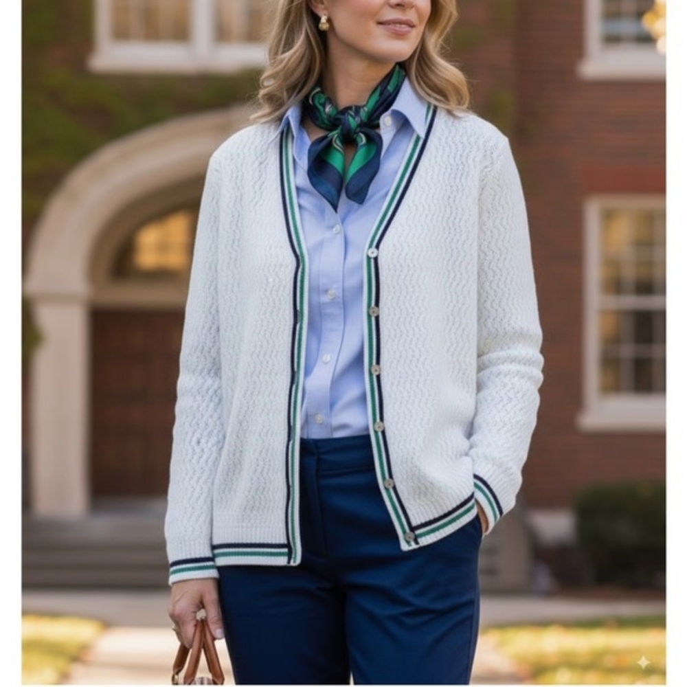 Lands' End Pointelle Cardigan 100% Supima Cotton